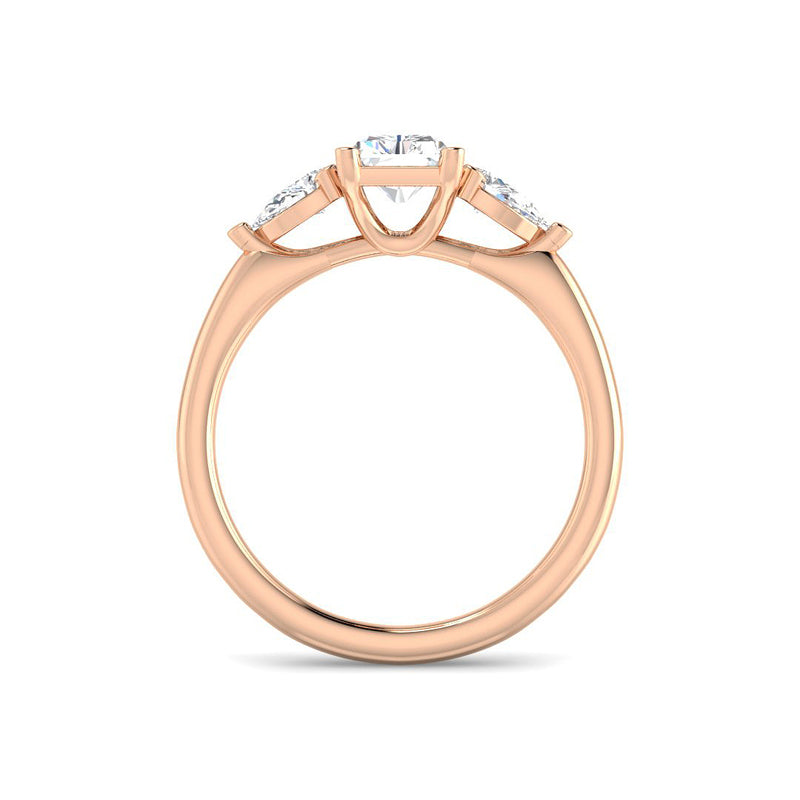 Emerald Cut Trilogy w. Pear Side Stones (Rose Gold)