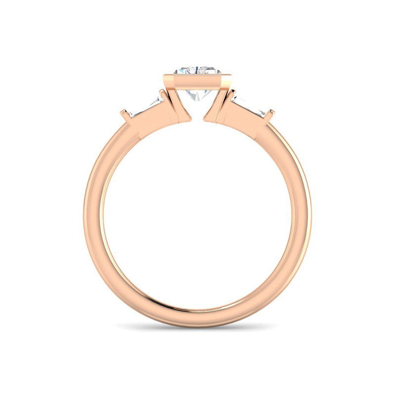 Emerald Cut Bezel w. Baguette Sides (Rose Gold)