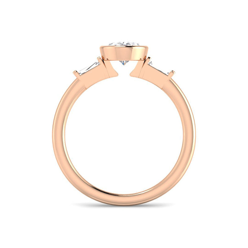 Bezel-Set Oval Solitaire w. Baguettes (Rose Gold)