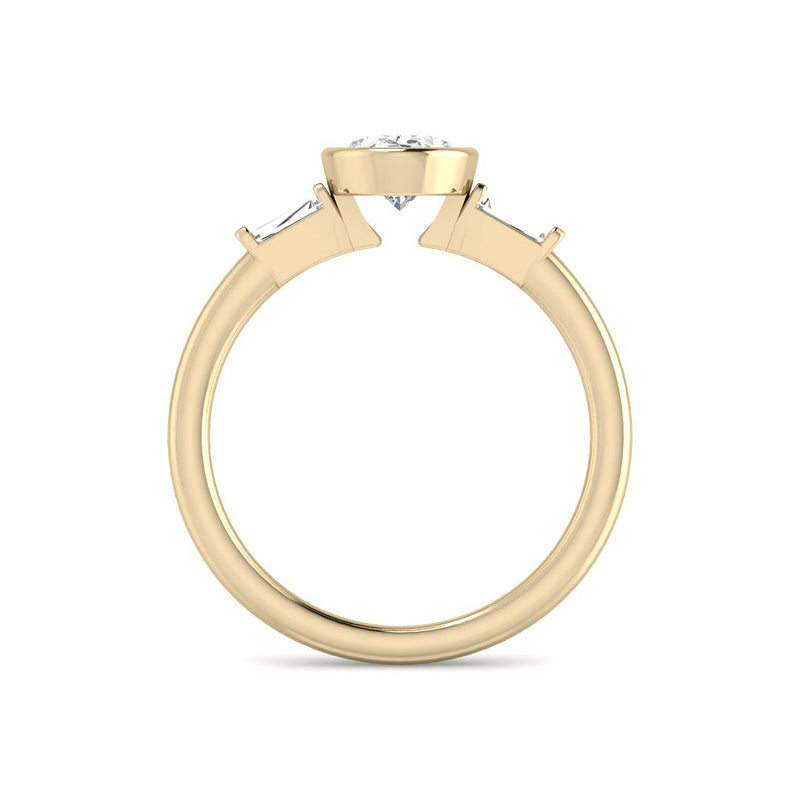 Bezel-Set Oval Solitaire w. Baguettes (Yellow Gold)