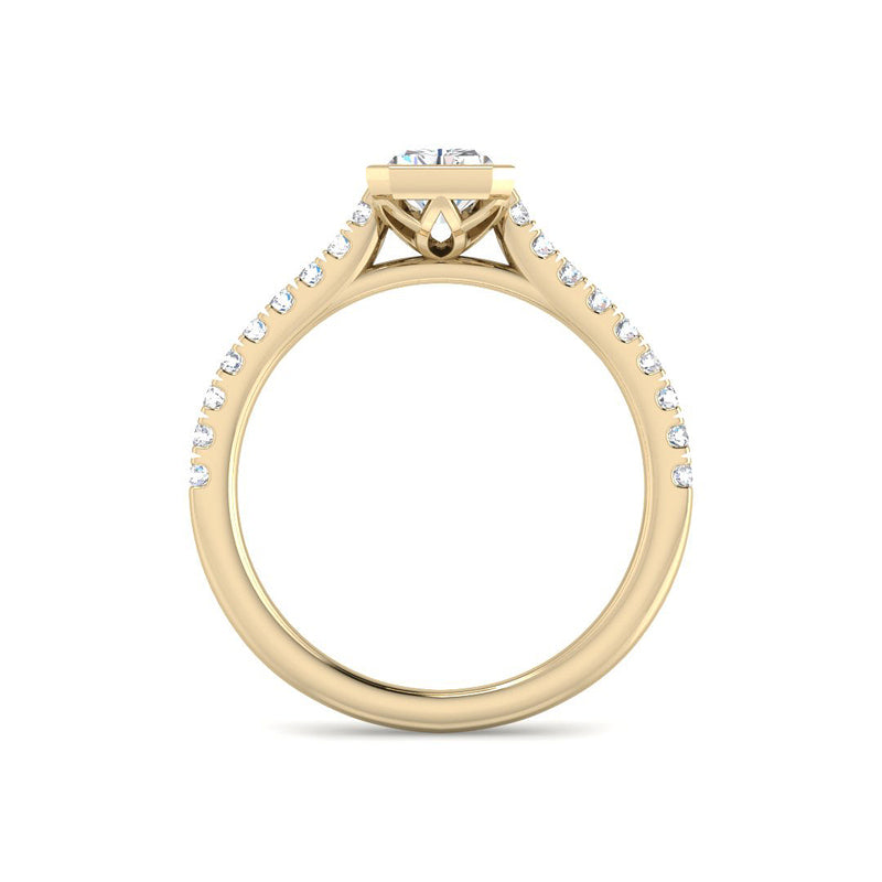 Emerald Cut Bezel w. Diamond Band (Yellow Gold)