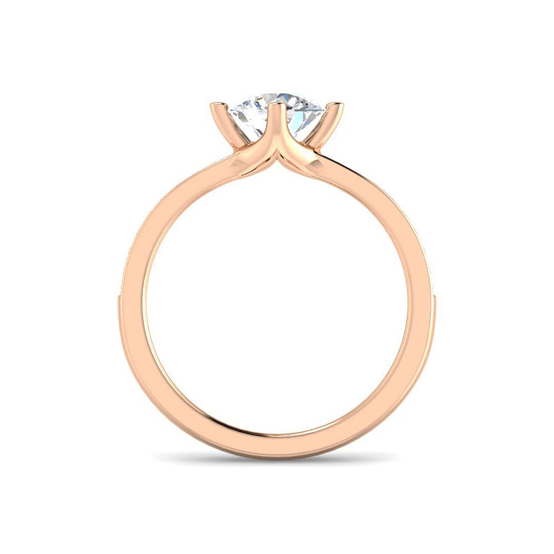 Round Solitaire w. Diamond Channel Band (Rose Gold)