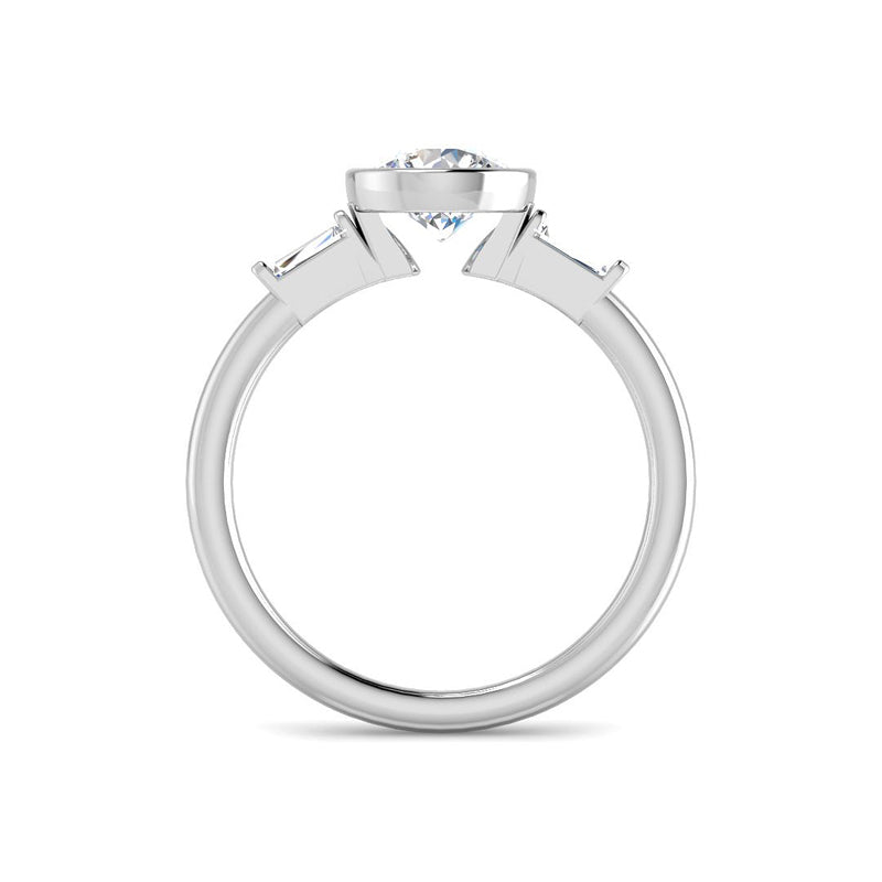 Bezel Set Round Solitaire w. Baguettes (White Gold)