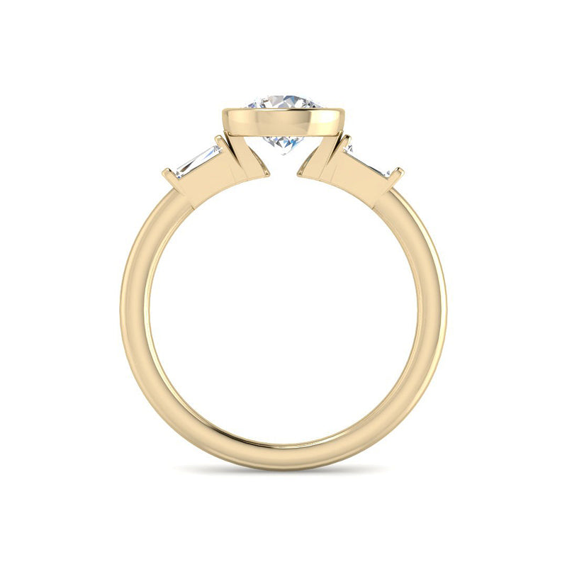 Bezel Set Round Solitaire w. Baguettes (Yellow Gold)