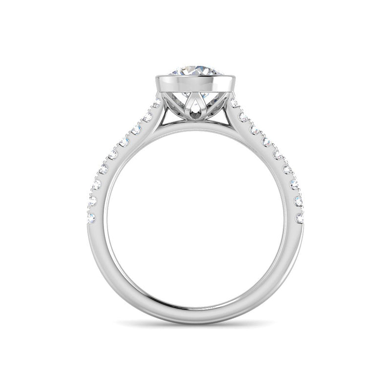 Bezel Set Round Solitaire w. Diamond Band (White Gold)