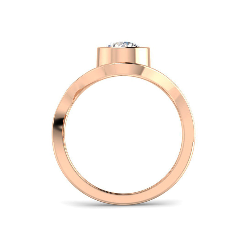 Bezel-Set Round Solitaire w. Curved Pavé Band (Rose Gold)