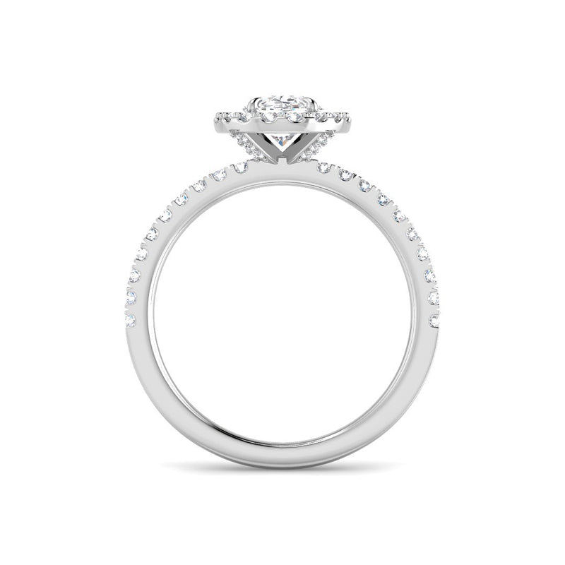 Oval Solitaire w. Diamond Band, Halo and Hidden Basket (White Gold)