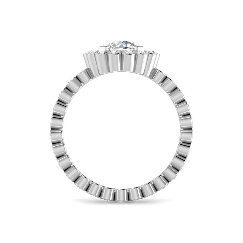 Round Solitaire w. Bezel-Set Accents (White Gold)