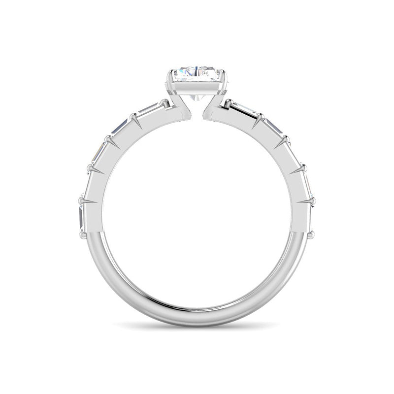 Emerald Cut w. Baguette Band and Bezel Claw Setting (White Gold)