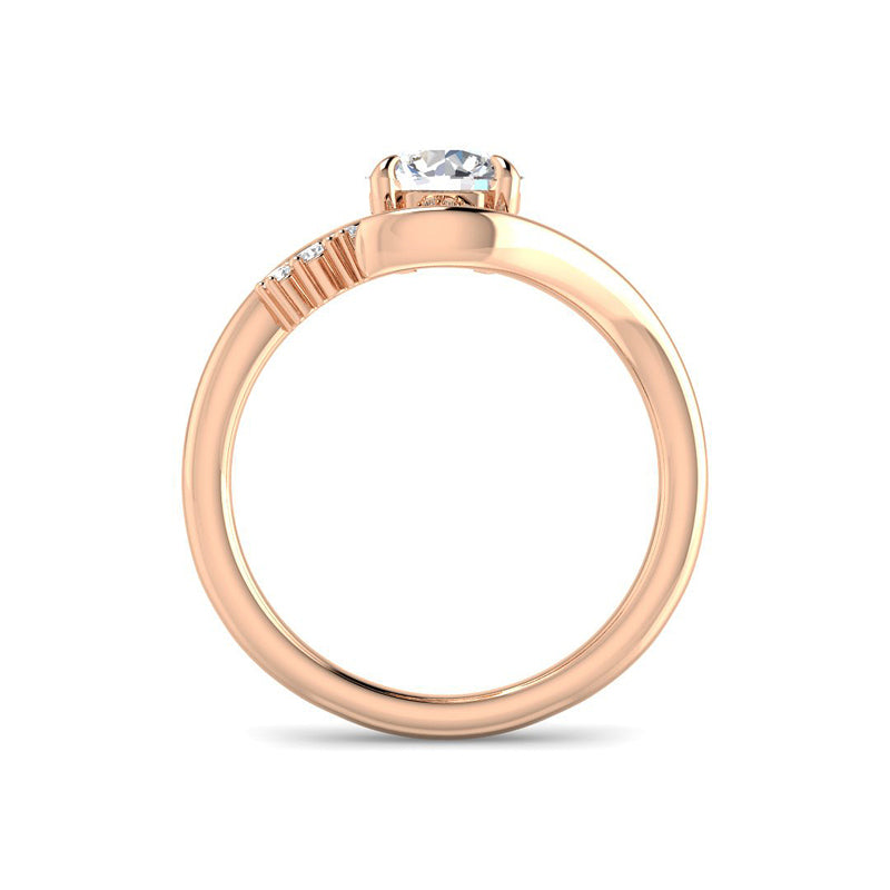 Round Solitaire w. Curved Band and Graduated Side Stones (Rose Gold)