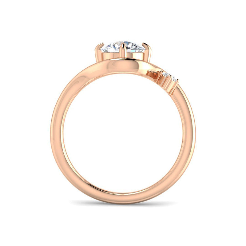 Round Solitaire w. Curved Band and Accent Side Stone (Rose Gold)