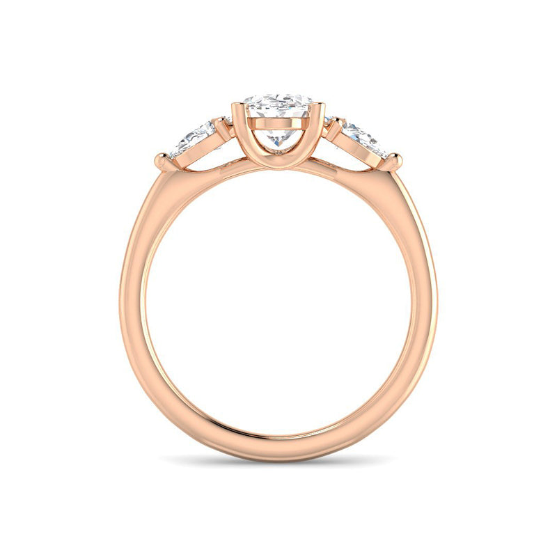 Trilogy Oval Solitaire w. Pear-shaped Accent Stones (Rose Gold)