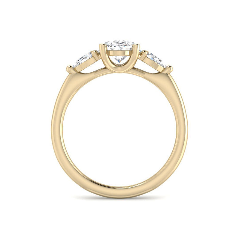 Trilogy Oval Solitaire w. Pear-shaped Accent Stones (Yellow Gold)