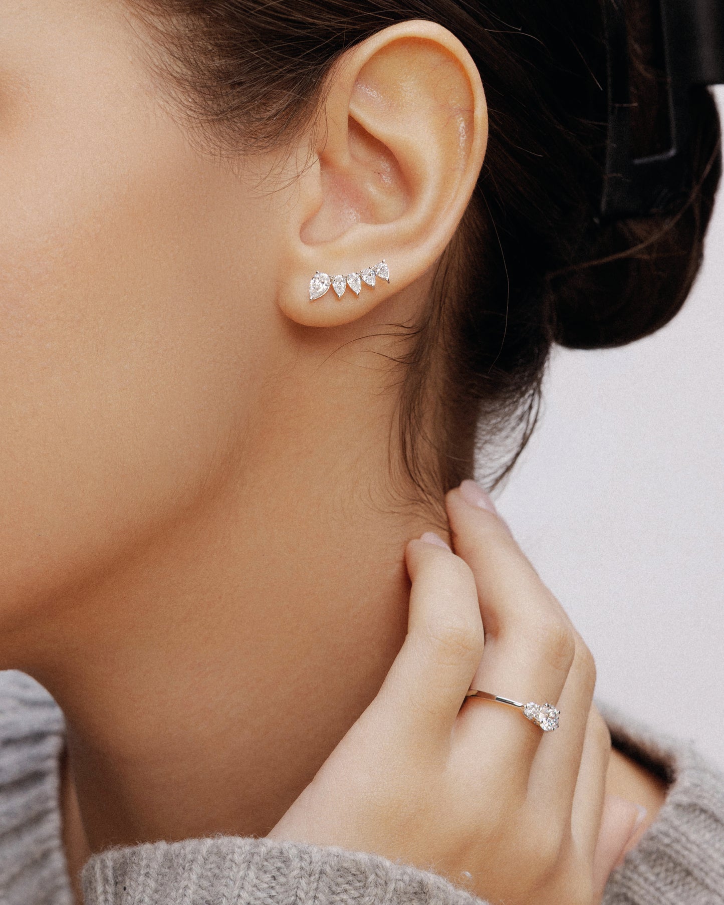 Pear-Shaped Diamond Ear Climbers (Yellow Gold)