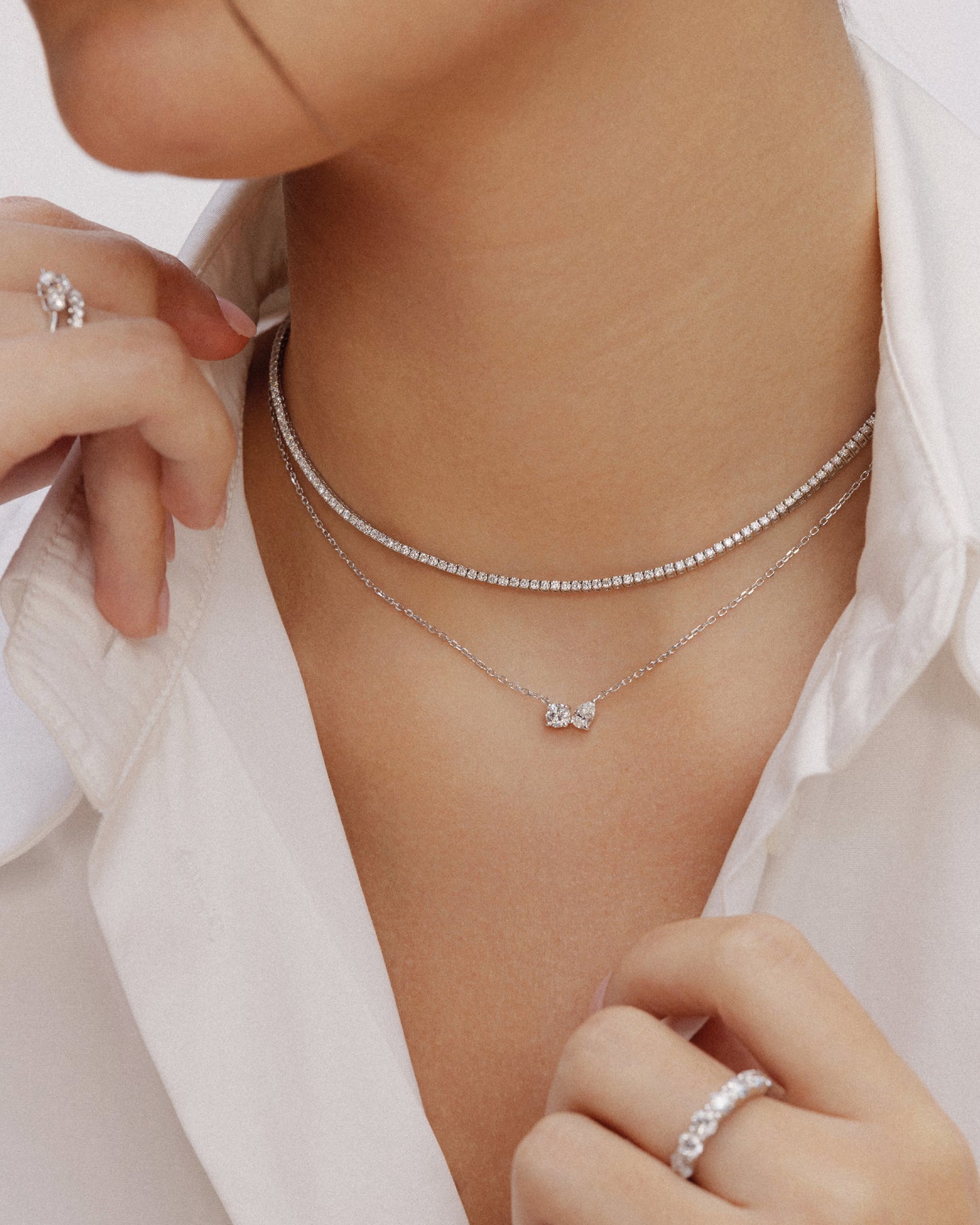 Moi & Toi Necklace w. Pear and Round Diamonds (Rose Gold)