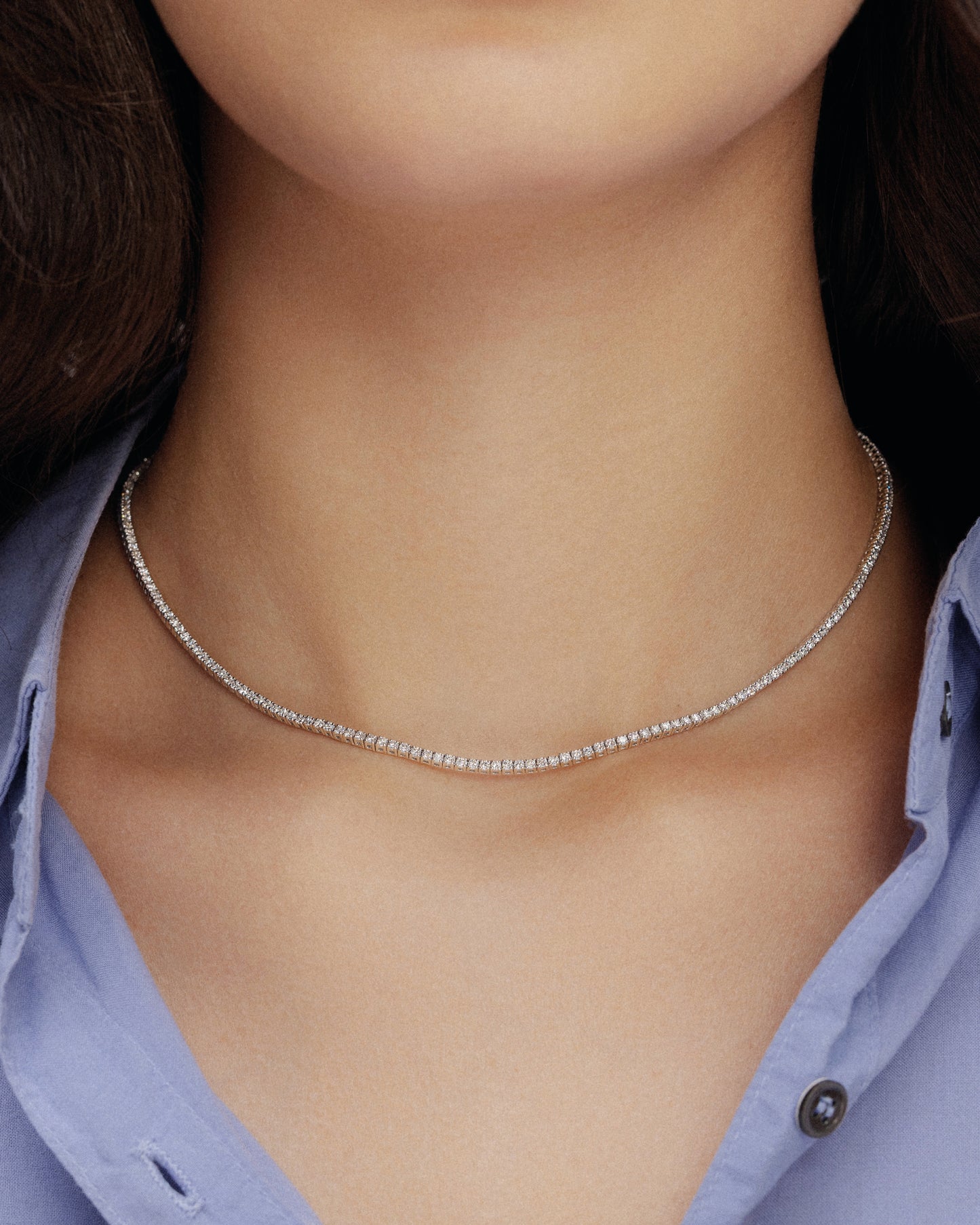 Tennis Necklace w. Round Diamonds (White Gold)