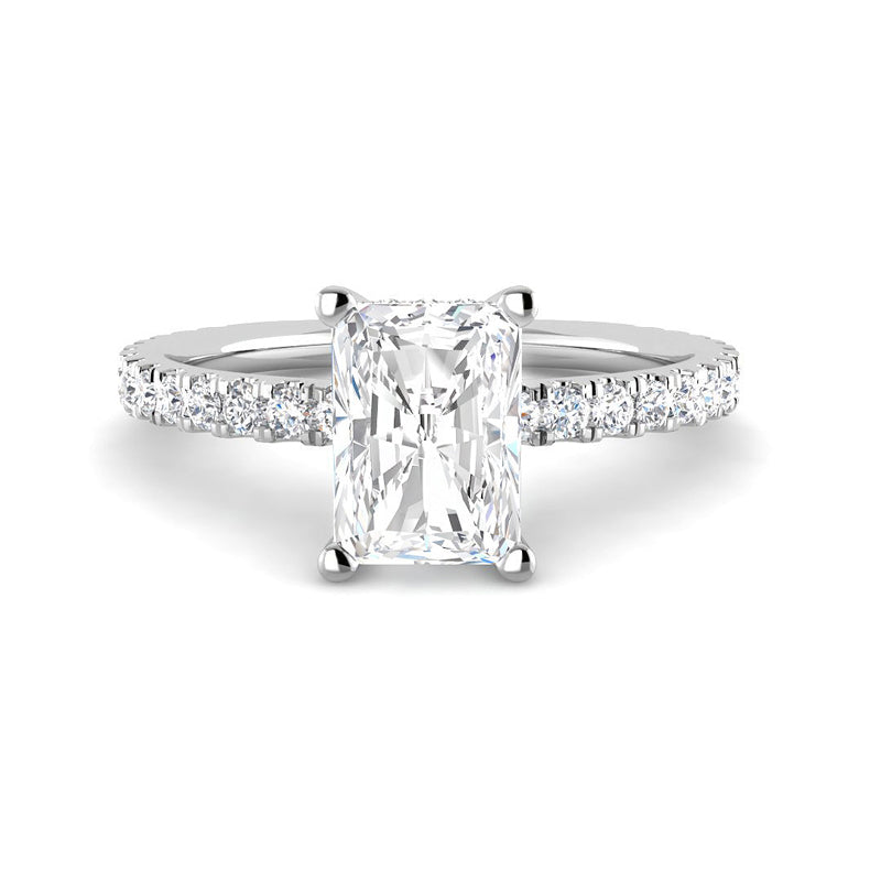 Emerald Cut w. Hidden Halo and Diamond Band (White Gold)