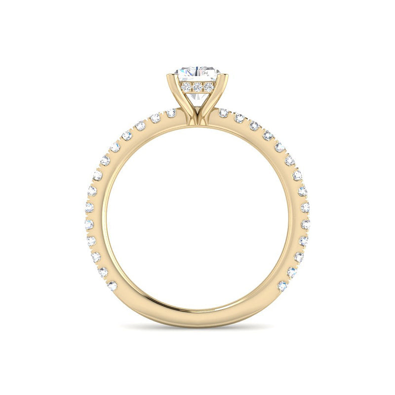 Emerald Cut w. Hidden Halo and Diamond Band (Yellow Gold)