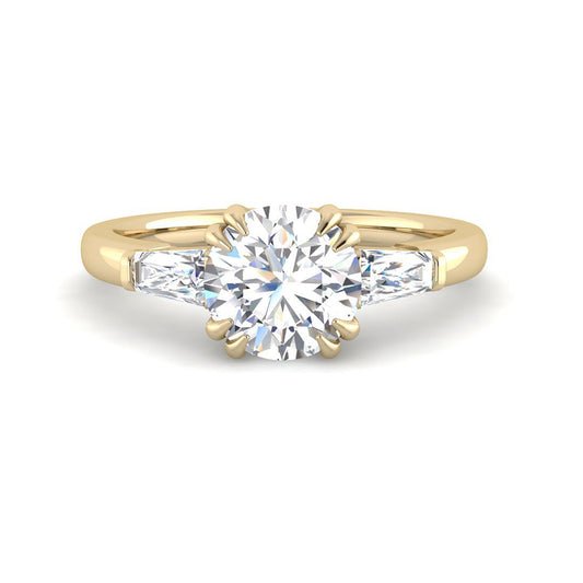 Round Solitaire w. Tapered Baguettes (Yellow Gold)