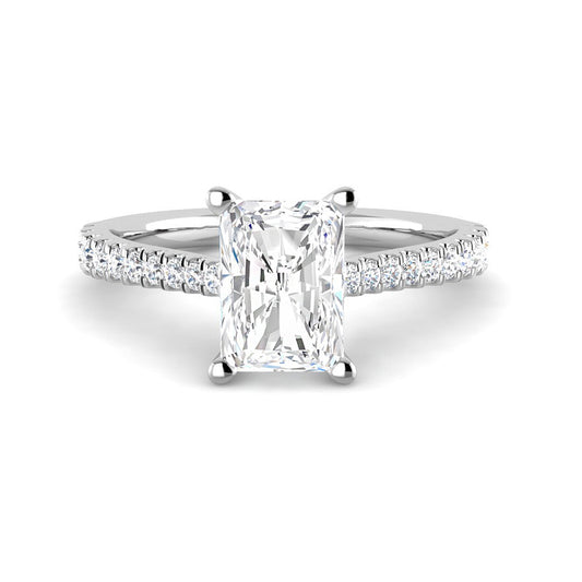 Emerald Cut Cathedral w. ½ Diamond Band (White Gold)