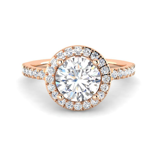 Round Solitaire w. Halo and Diamond Band (Rose Gold)