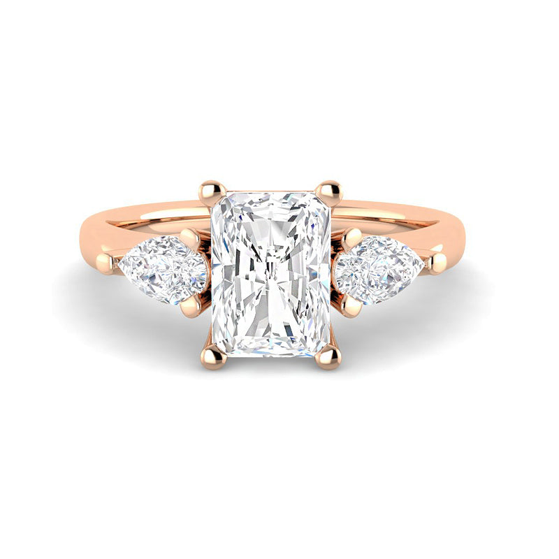 Emerald Cut Trilogy w. Pear Side Stones (Rose Gold)