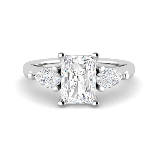 Emerald Cut Trilogy w. Pear Side Stones (White Gold)