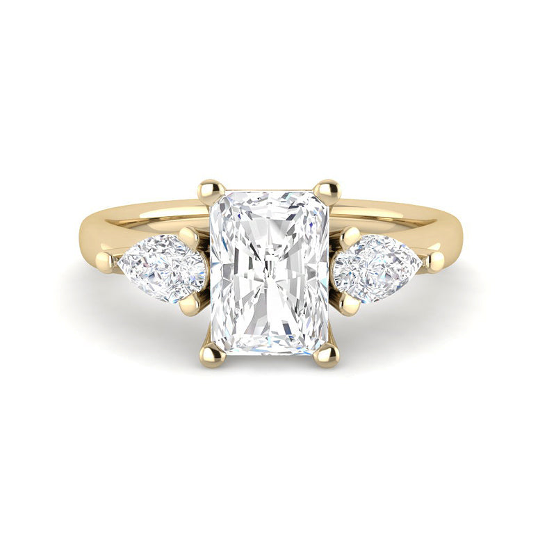 Emerald Cut Trilogy w. Pear Side Stones (Yellow Gold)