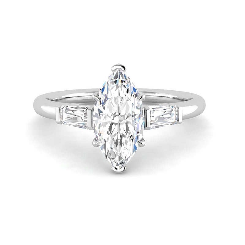 Marquise Solitaire Trilogy Baguette Side Setting (White Gold)