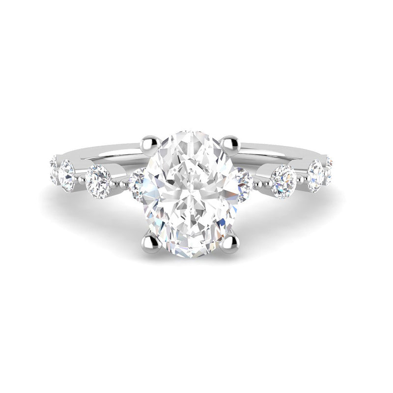 Oval Solitaire w. Floating Diamond Band (White Gold)