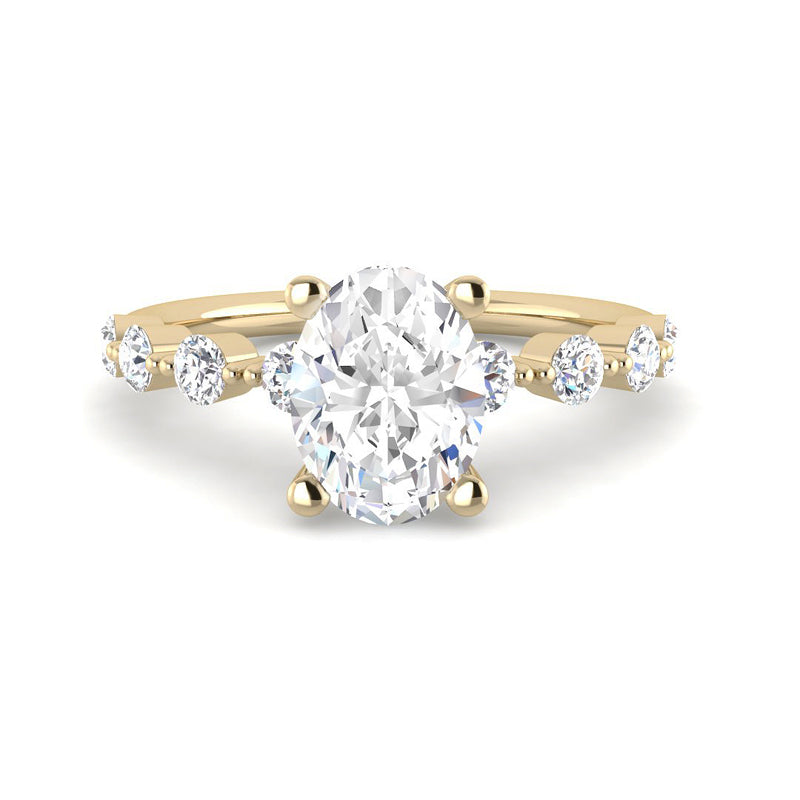 Oval Solitaire w. Floating Diamond Band (Yellow Gold)
