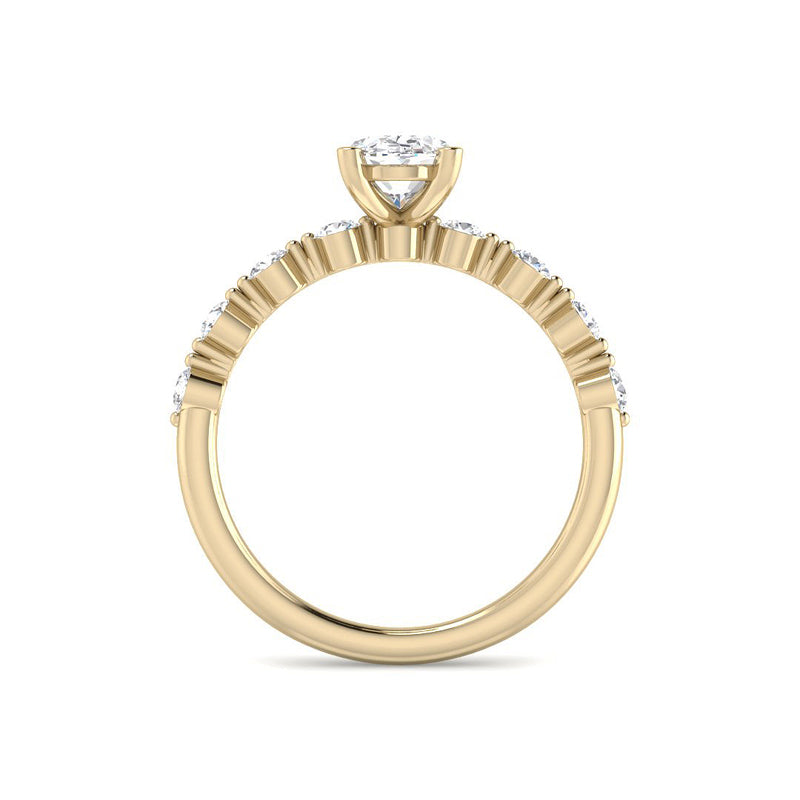 Oval Solitaire w. Floating Diamond Band (Yellow Gold)