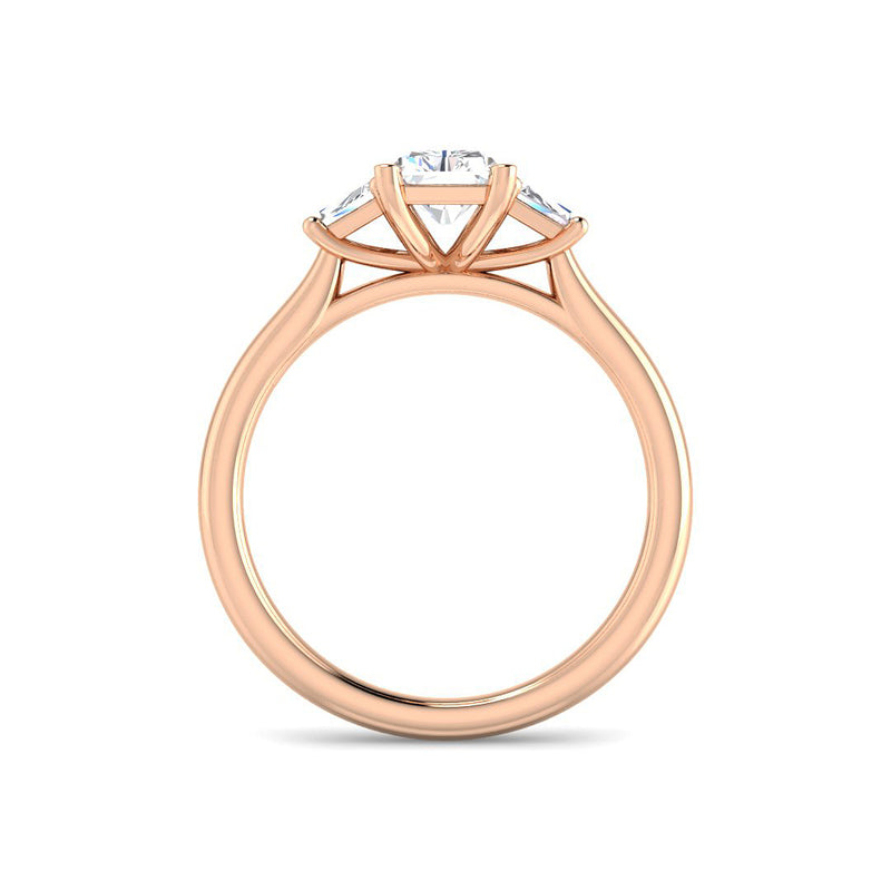 Emerald Cut Trilogy w. Trapezoid Side Stones (Rose Gold)