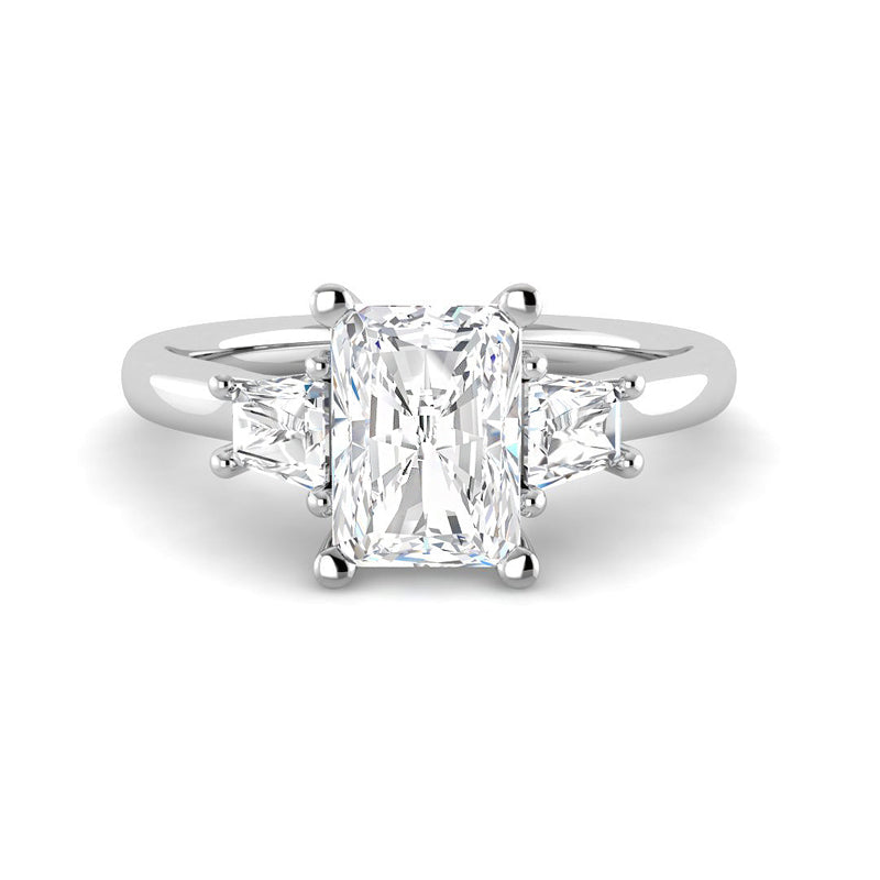 Emerald Cut Trilogy w. Trapezoid Side Stones (White Gold)