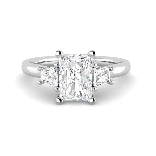 Emerald Cut Trilogy w. Trapezoid Side Stones (White Gold)
