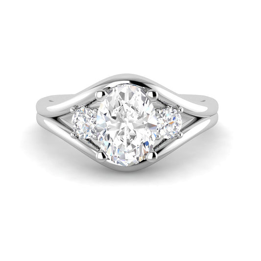 Oval Solitaire w. Double Band (White Gold)