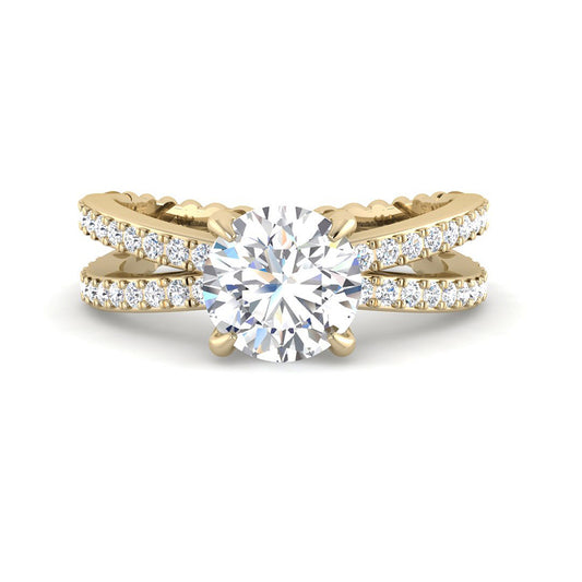 Round Solitaire Intertwined Diamond Band (Yellow Gold)