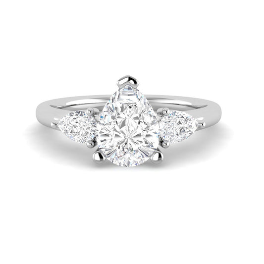 Pear Solitaire Trilogy Side Stone Setting (White Gold)