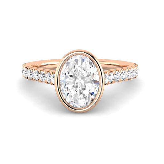 Bezel-Set Oval Solitaire w. Diamond Band (Rose Gold)