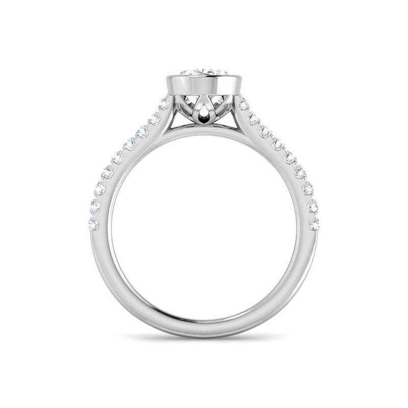 Bezel-Set Oval Solitaire w. Diamond Band (White Gold)