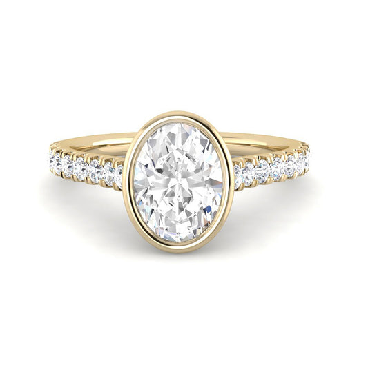 Bezel-Set Oval Solitaire w. Diamond Band (Yellow Gold)