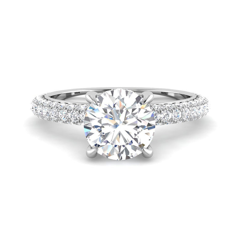 Round Solitaire with Pavé Diamond Band (White Gold)