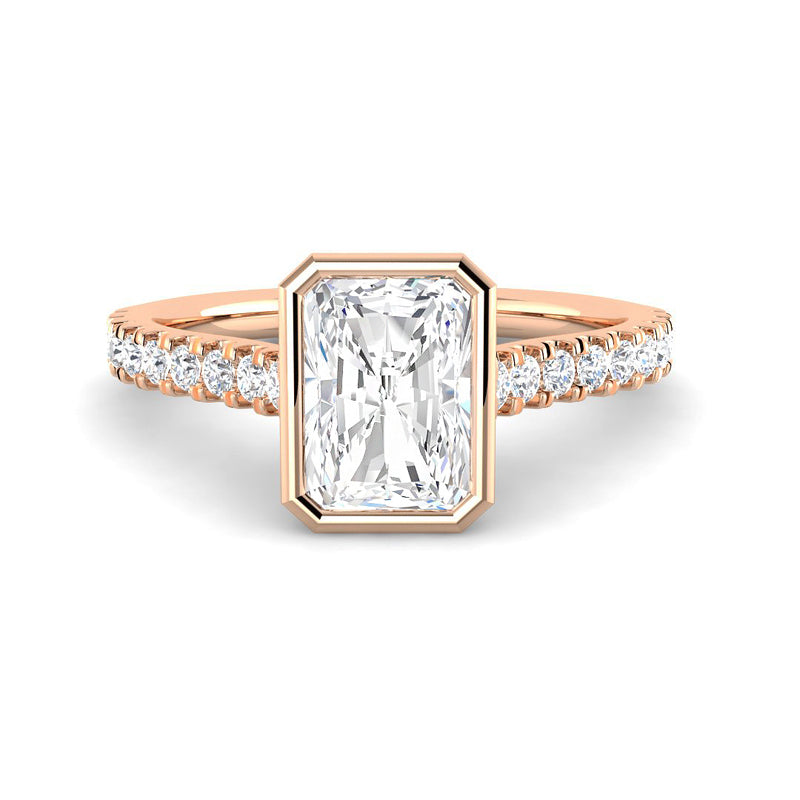 Emerald Cut Bezel w. Diamond Band (Rose Gold)