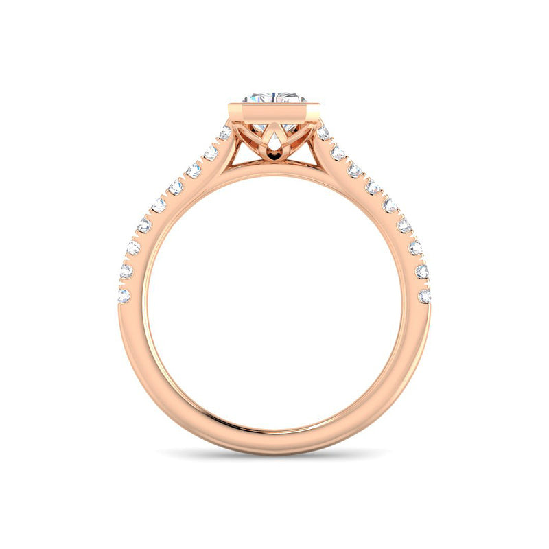 Emerald Cut Bezel w. Diamond Band (Rose Gold)