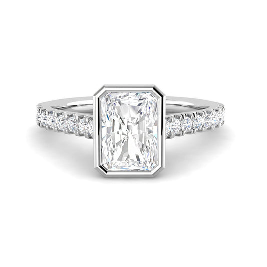 Emerald Cut Bezel w. Diamond Band (White Gold)