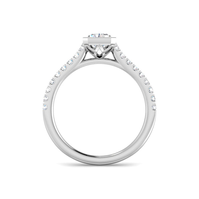 Emerald Cut Bezel w. Diamond Band (White Gold)