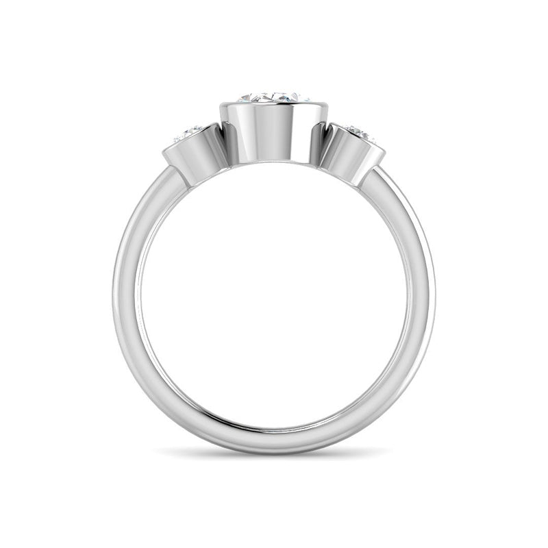 Trilogy Bezel-Set Oval Solitaire w. Round Accent Stones (White Gold)
