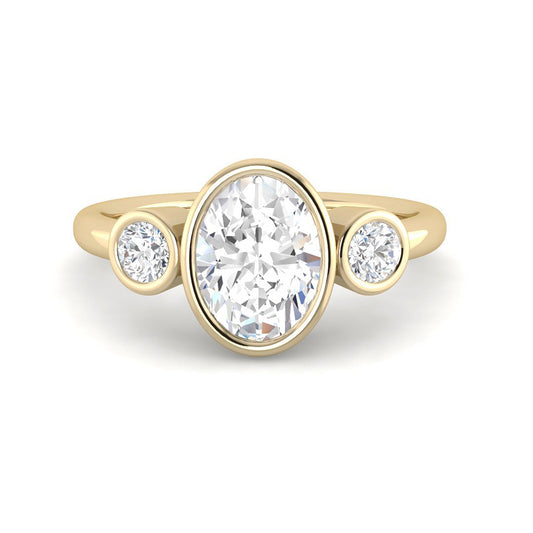 Trilogy Bezel-Set Oval Solitaire w. Round Accent Stones (Yellow Gold)