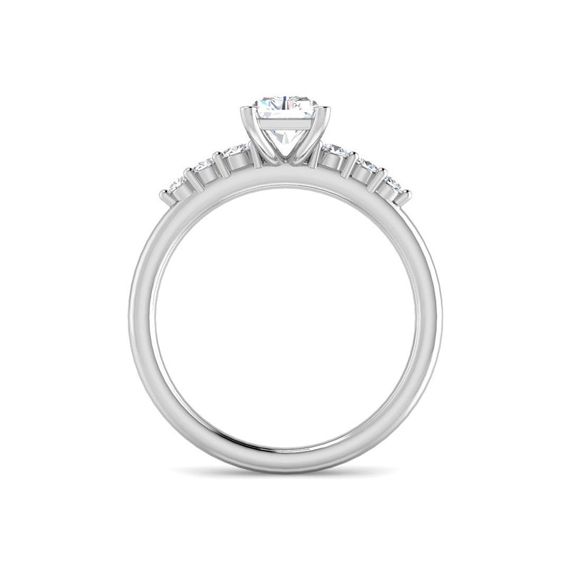 Emerald Cut w. Graduated Round Side Stones (White Gold)