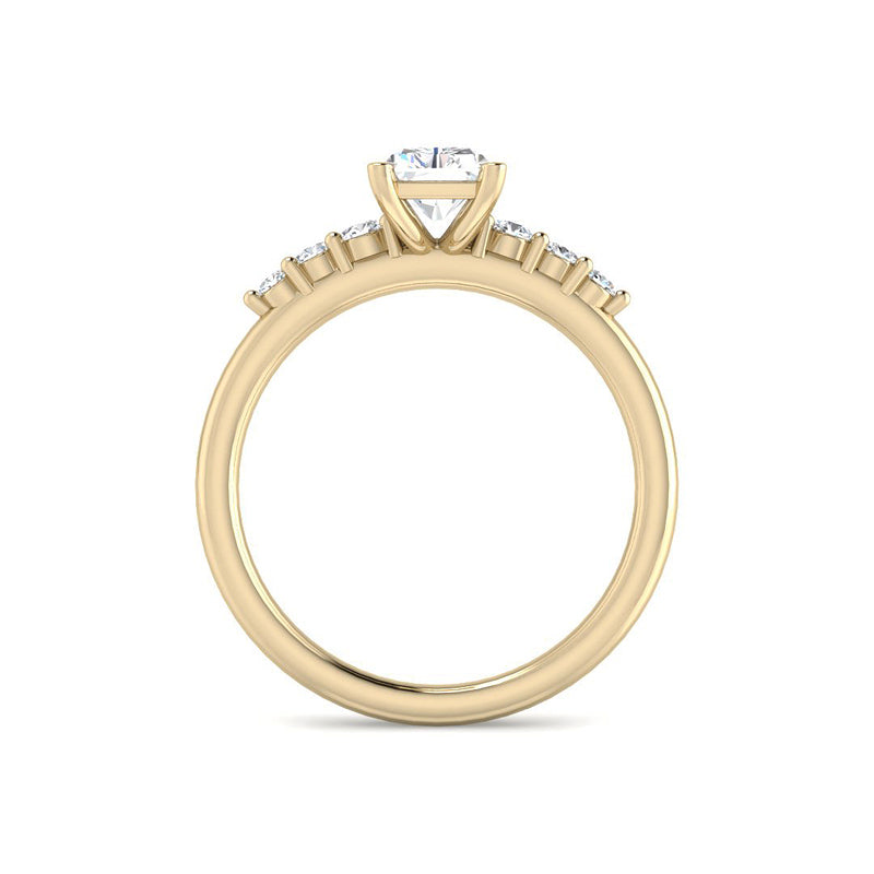 Emerald Cut w. Graduated Round Side Stones (Yellow Gold)